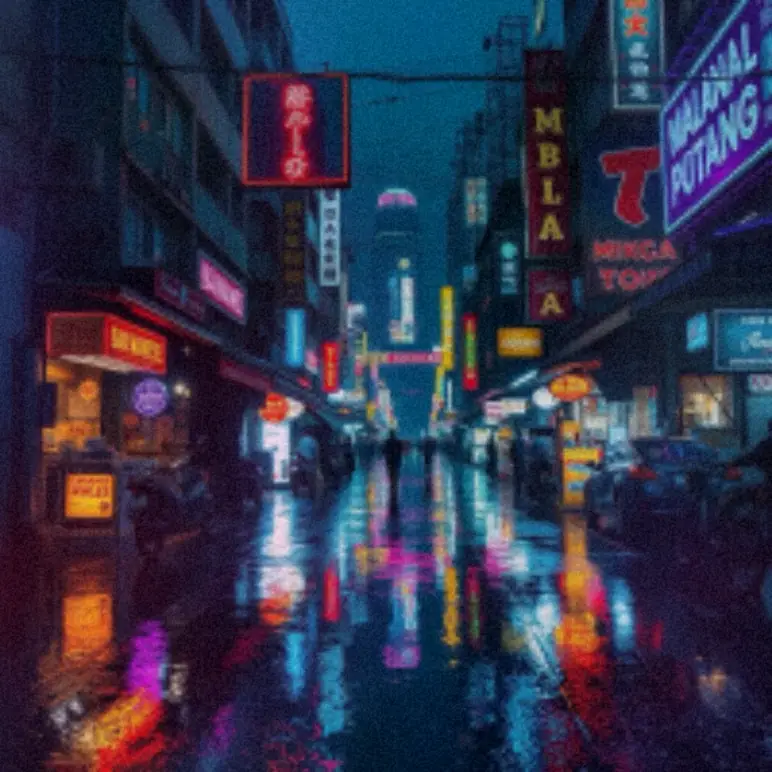 Pasar Malam 2077 正在生成：第 18/30 步，霓虹夜市正从噪声里显现